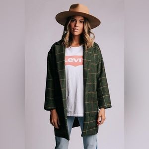 Clad & Cloth Davi Coat in green plaid